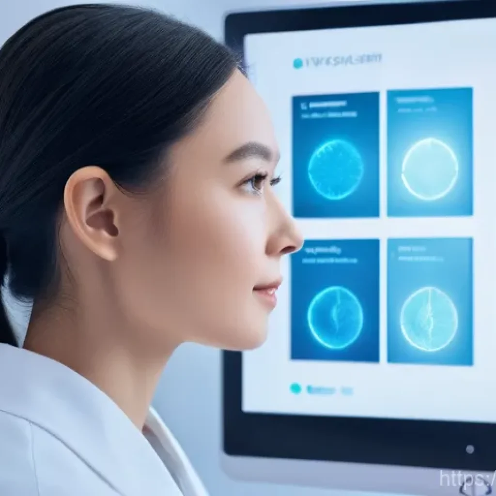 여드름 전용 스킨케어 추천 - **AI Skin Diagnosis and Personalized Skincare:**
"A young adult, with clear and radiant skin, st...