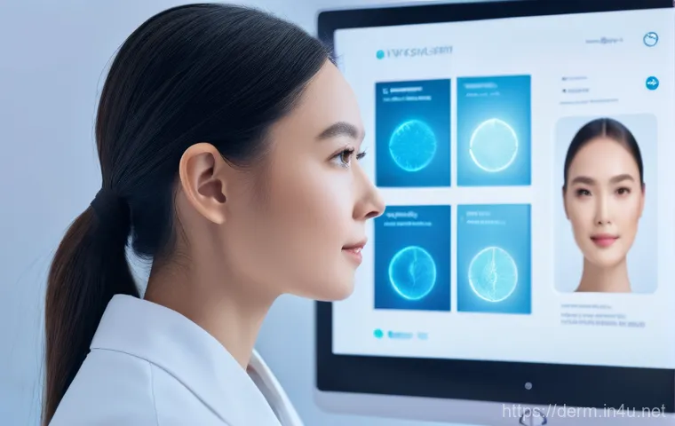 여드름 전용 스킨케어 추천 - **AI Skin Diagnosis and Personalized Skincare:**
"A young adult, with clear and radiant skin, st...